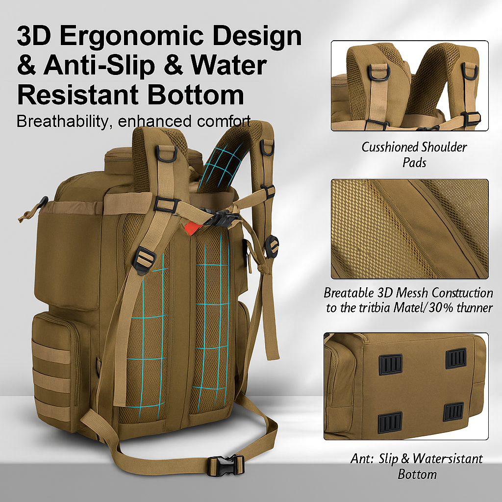 45L Water-Resistant Fishing Backpack – with Rod Holders & Organized Storage for Anglers, Camping & Hiking