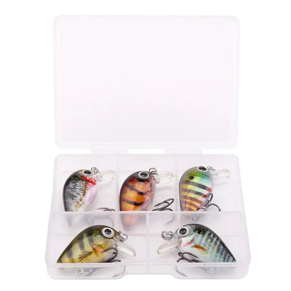 5Pcs Mini Fish Bass Fishing Lure Set 3Cm 1.5G Mini Artificial Baits Topwater Crank Wobblers for Pike Crankbaits Fishing