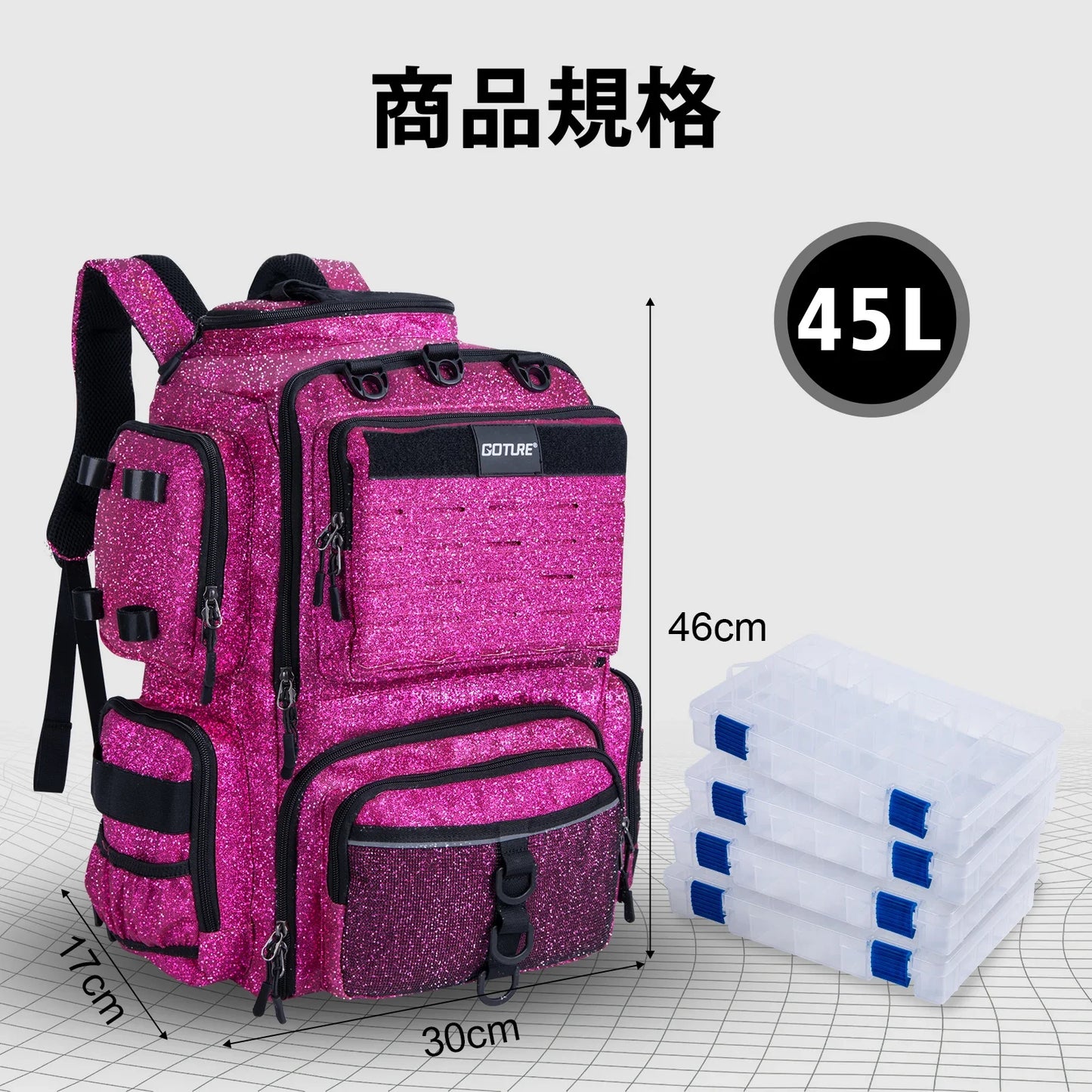 45L Fishing Backpack 900D Water-Resistant Large Durable Fishing Bag with Rod Holders Fishing Gear Camping Hiking Outdoor