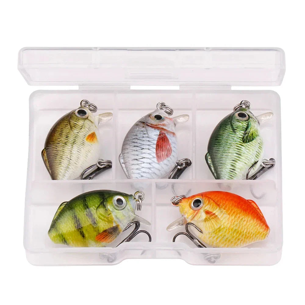 5Pcs Mini Fish Bass Fishing Lure Set 3Cm 1.5G Mini Artificial Baits Topwater Crank Wobblers for Pike Crankbaits Fishing