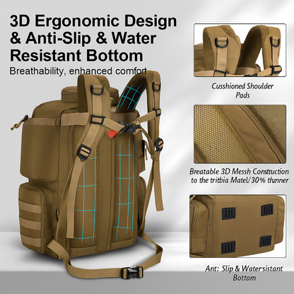 45L Water-Resistant Fishing Backpack – with Rod Holders & Organized Storage for Anglers, Camping & Hiking