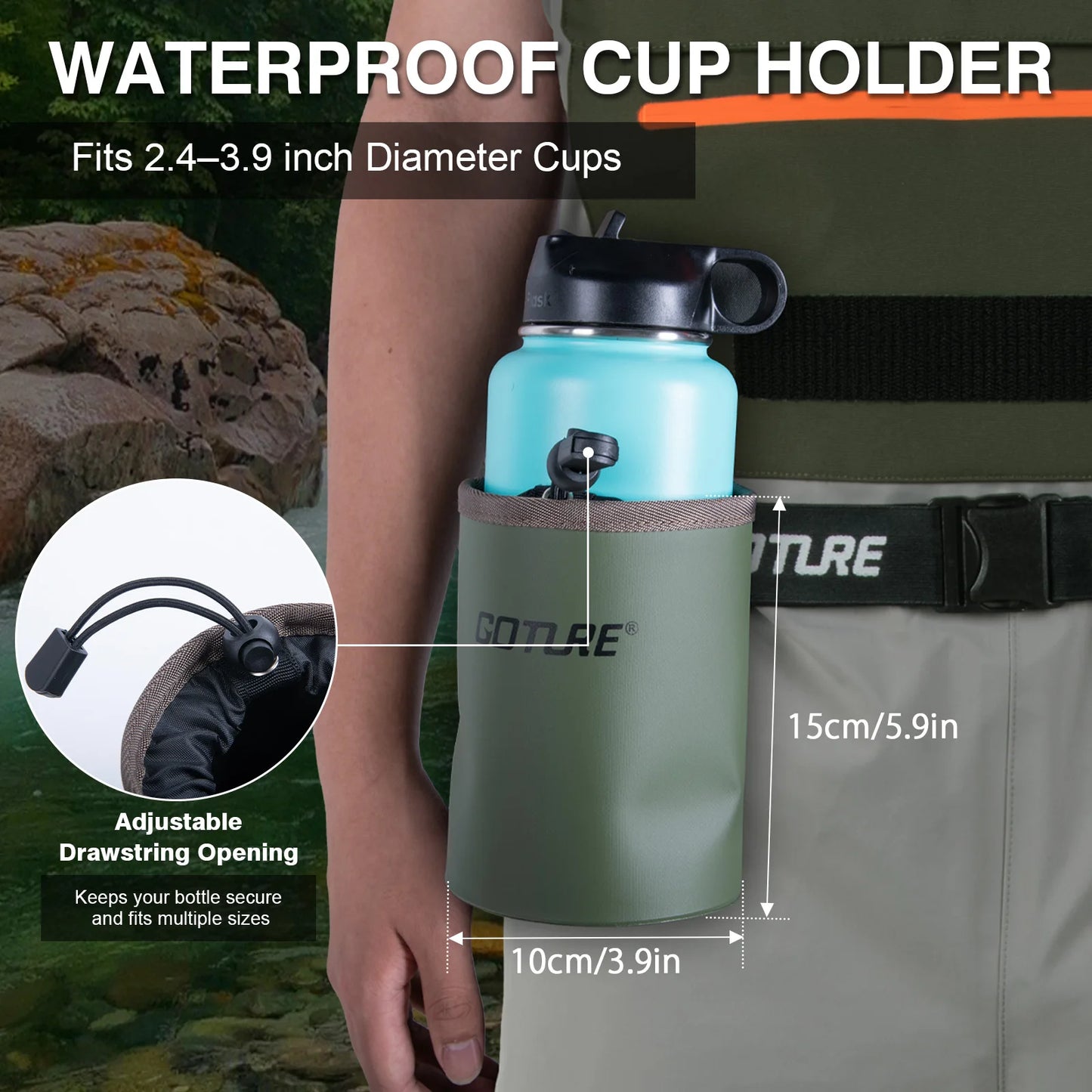 5-Layer Waterproof Breathable Chest Waders with Cup Holder Fly Fishing Waders Pants Durable Stocking Foot for Men Women