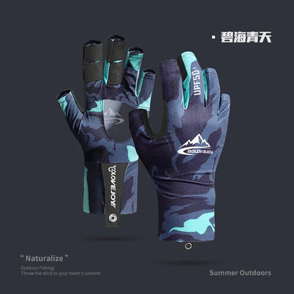 Summer Ice Silk Fishing Gloves for Men Outdoor Breathable Wear Resistant Hollow anti Slip Sun Protection Gloves XG70
