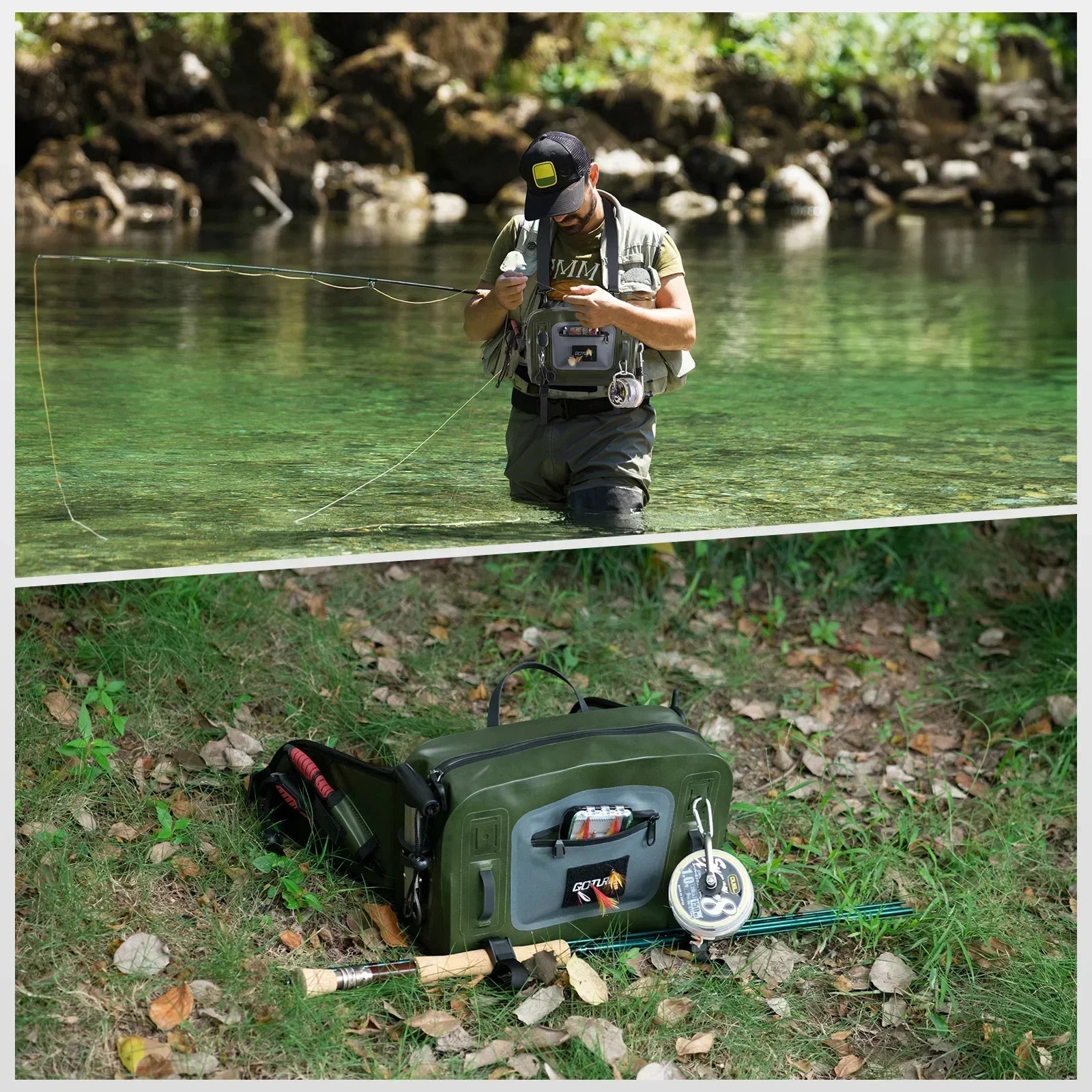 Fishing Bag Waterproof Multifunctional Portable Waist Pack Durable Fishing Backpack with Rod Holder Sling Shoulder Bag