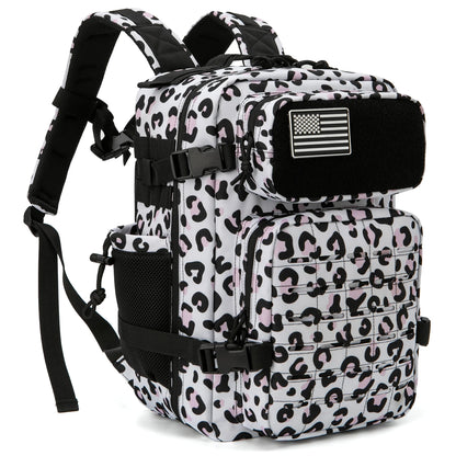 25L Stylish Tactical Fishing Backpack for Women – Water-Resistant Hiking & Survival Bag with Black-Pink Check or Leopard Print