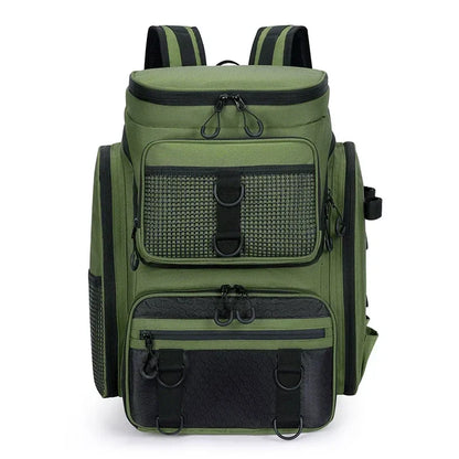 Fishing Backpack with Rod Holders Large Water-Resistant Fishing Tackle Bag Store Fishing Gear Lure Organizer Storage Bagpack