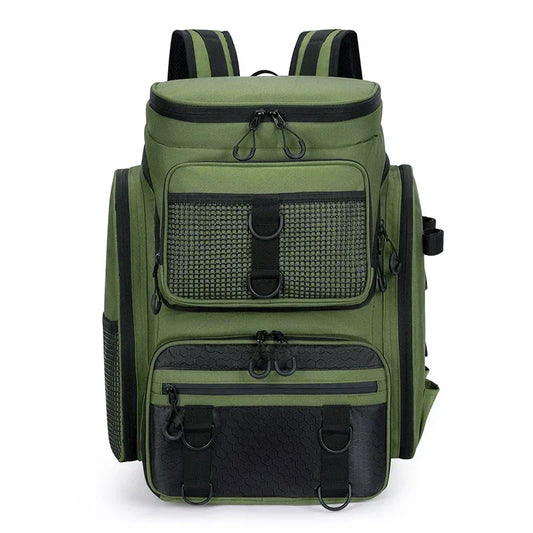 Fishing Backpack with Rod Holders Large Water-Resistant Fishing Tackle Bag Store Fishing Gear Lure Organizer Storage Bagpack