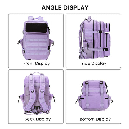 Purple Pastel Tactical Fishing Backpack for Women – 45L Water-Resistant Fishing & Outdoor Gear Bag, 1000D Oxford Fabric
