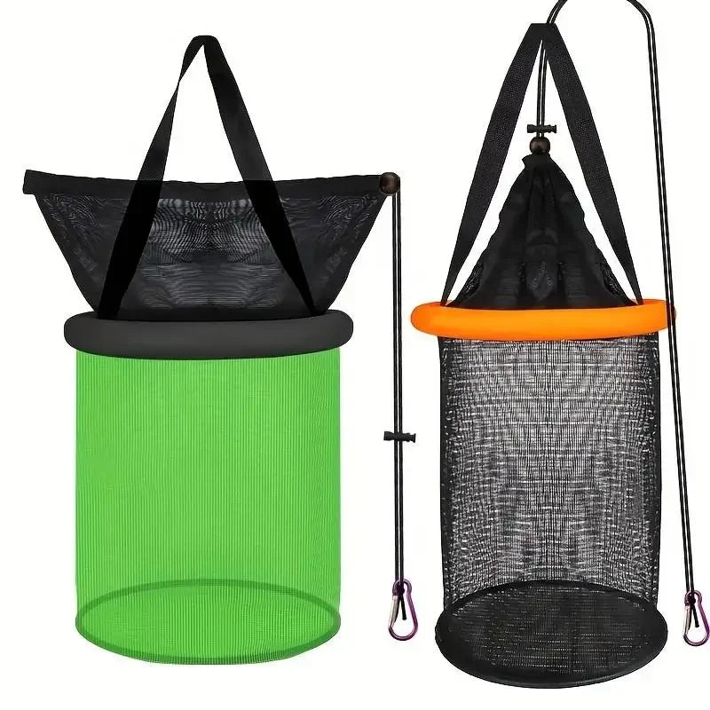 1Pc Fishing Net Fish Shrimp Basket Portable Mesh Landing Nets Fishing Bucket Anti-Jump Net Lobster Pocket Floating Fish Keeper