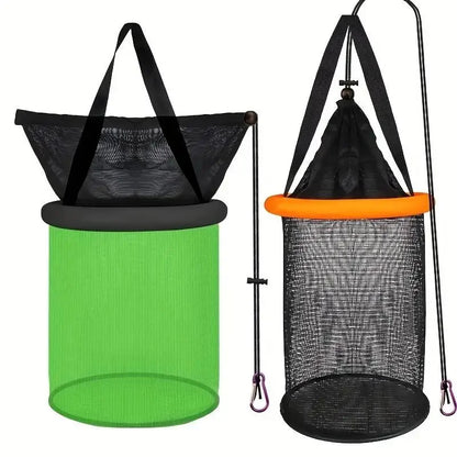 1Pc Fishing Net Fish Shrimp Basket Portable Mesh Landing Nets Fishing Bucket Anti-Jump Net Lobster Pocket Floating Fish Keeper