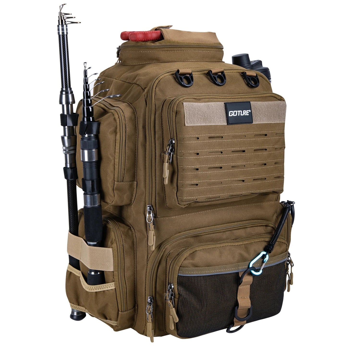 45L Fishing Backpack 900D Water-Resistant Large Durable Fishing Bag with Rod Holders Fishing Gear Camping Hiking Outdoor