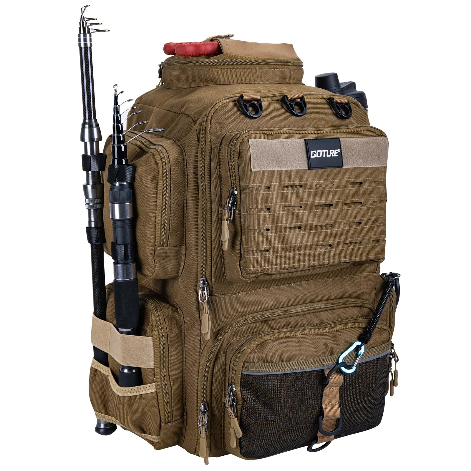 45L Fishing Backpack 900D Water-Resistant Large Durable Fishing Bag with Rod Holders Fishing Gear Camping Hiking Outdoor