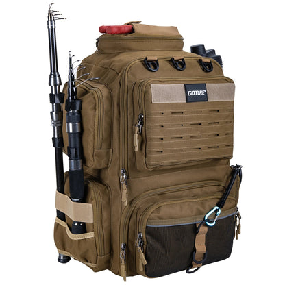 45L Fishing Backpack 900D Water-Resistant Large Durable Fishing Bag with Rod Holders Fishing Gear Camping Hiking Outdoor