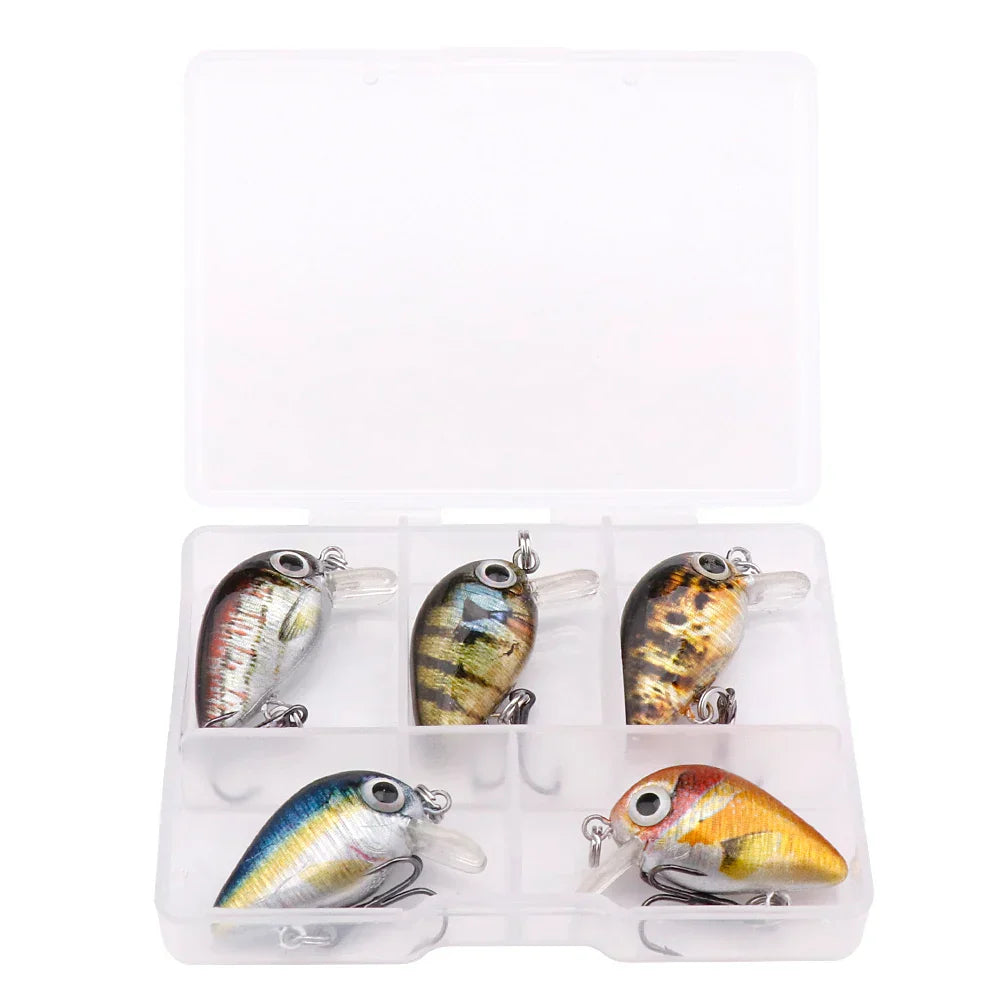 5Pcs Mini Fish Bass Fishing Lure Set 3Cm 1.5G Mini Artificial Baits Topwater Crank Wobblers for Pike Crankbaits Fishing