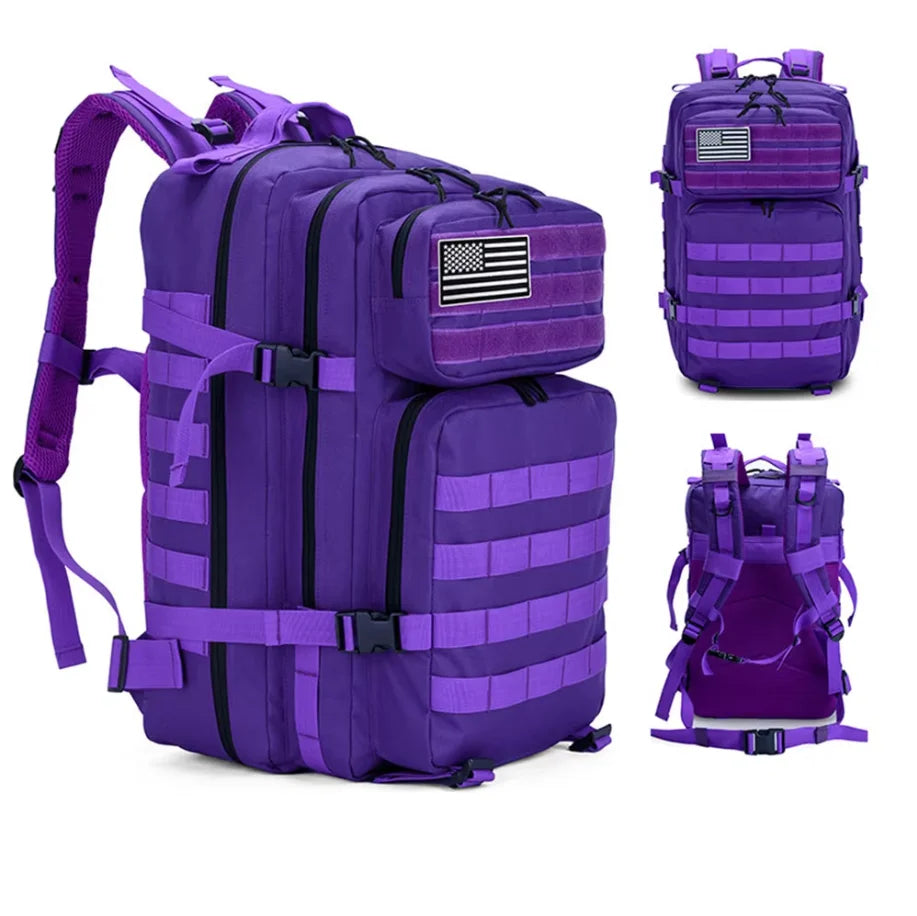 Purple Pastel Tactical Fishing Backpack for Women – 45L Water-Resistant Fishing & Outdoor Gear Bag, 1000D Oxford Fabric