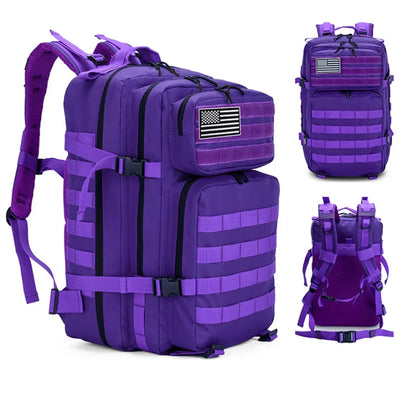 Purple Pastel Tactical Fishing Backpack for Women – 45L Water-Resistant Fishing & Outdoor Gear Bag, 1000D Oxford Fabric