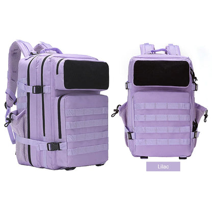 Purple Pastel Tactical Fishing Backpack for Women – 45L Water-Resistant Fishing & Outdoor Gear Bag, 1000D Oxford Fabric