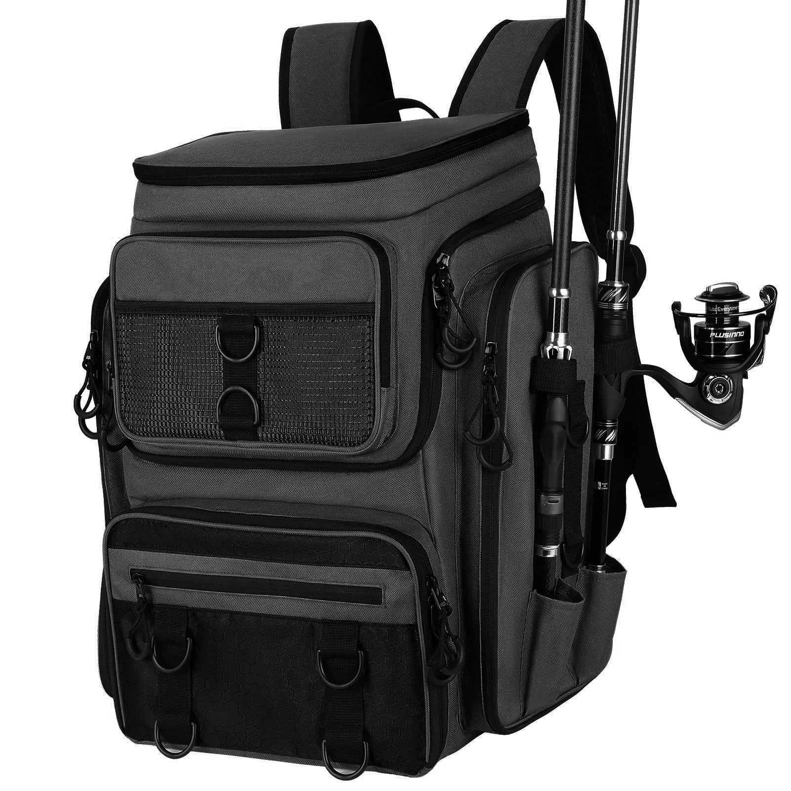 Fishing Backpack with Rod Holders Large Water-Resistant Fishing Tackle Bag Store Fishing Gear Lure Organizer Storage Bagpack