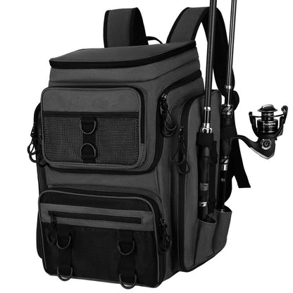 Fishing Backpack with Rod Holders Large Water-Resistant Fishing Tackle Bag Store Fishing Gear Lure Organizer Storage Bagpack
