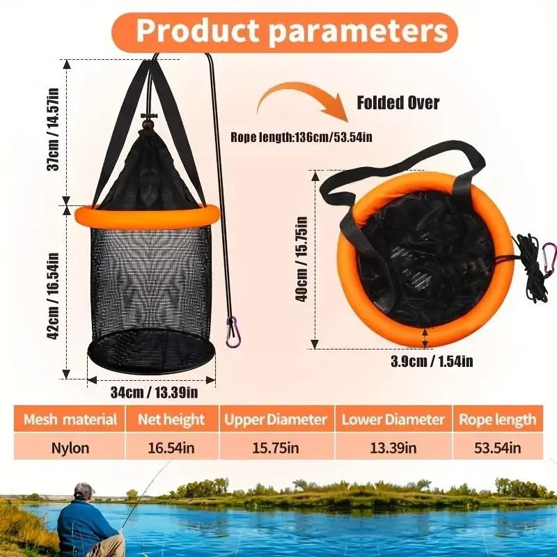 1Pc Fishing Net Fish Shrimp Basket Portable Mesh Landing Nets Fishing Bucket Anti-Jump Net Lobster Pocket Floating Fish Keeper
