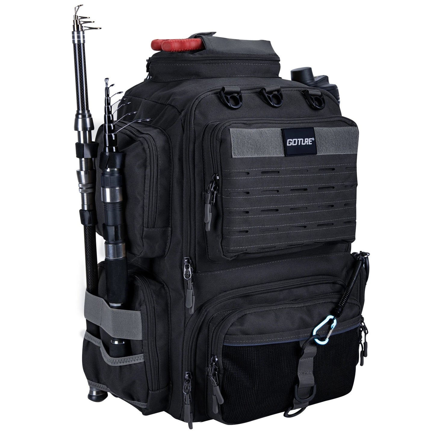 45L Fishing Backpack 900D Water-Resistant Large Durable Fishing Bag with Rod Holders Fishing Gear Camping Hiking Outdoor