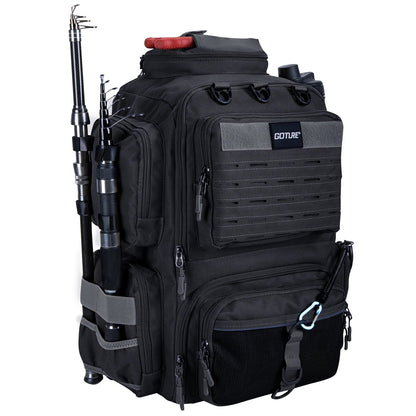 45L Fishing Backpack 900D Water-Resistant Large Durable Fishing Bag with Rod Holders Fishing Gear Camping Hiking Outdoor