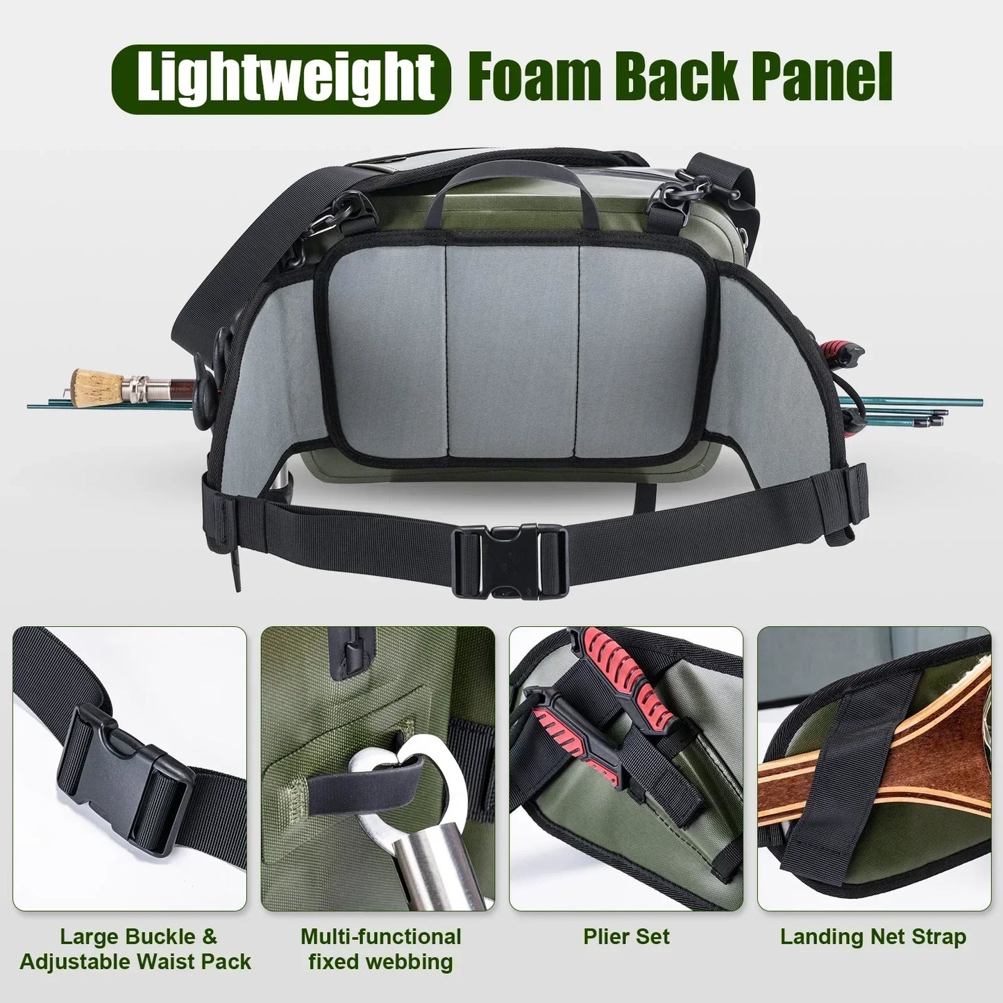 Fishing Bag Waterproof Multifunctional Portable Waist Pack Durable Fishing Backpack with Rod Holder Sling Shoulder Bag