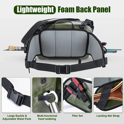 Fishing Bag Waterproof Multifunctional Portable Waist Pack Durable Fishing Backpack with Rod Holder Sling Shoulder Bag