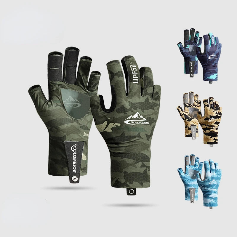Summer Ice Silk Fishing Gloves for Men Outdoor Breathable Wear Resistant Hollow anti Slip Sun Protection Gloves XG70