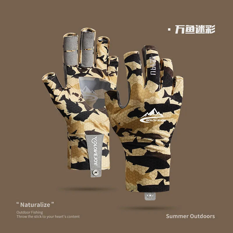 Summer Ice Silk Fishing Gloves for Men Outdoor Breathable Wear Resistant Hollow anti Slip Sun Protection Gloves XG70