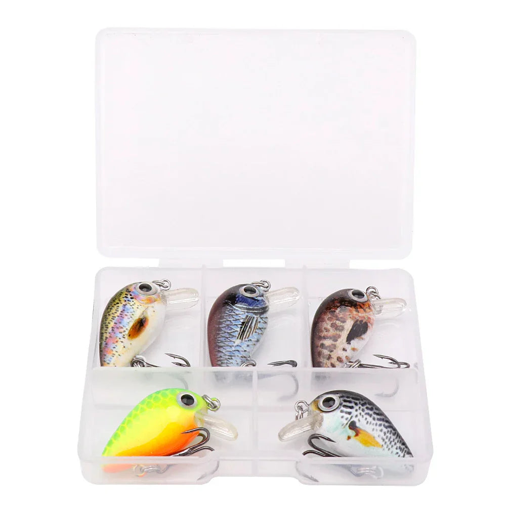 5Pcs Mini Fish Bass Fishing Lure Set 3Cm 1.5G Mini Artificial Baits Topwater Crank Wobblers for Pike Crankbaits Fishing