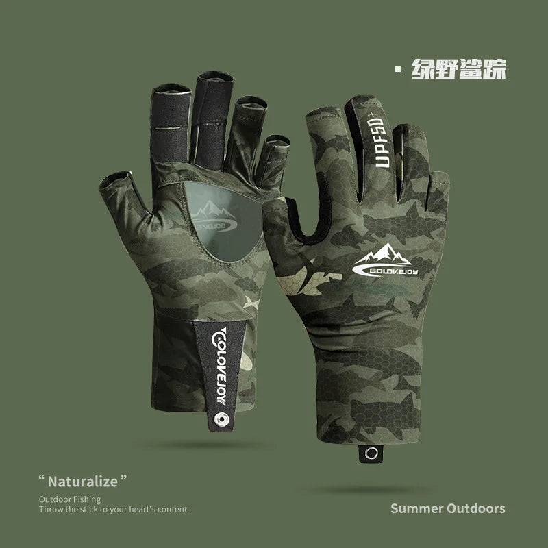 Summer Ice Silk Fishing Gloves for Men Outdoor Breathable Wear Resistant Hollow anti Slip Sun Protection Gloves XG70