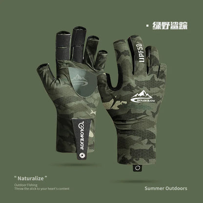 Summer Ice Silk Fishing Gloves for Men Outdoor Breathable Wear Resistant Hollow anti Slip Sun Protection Gloves XG70