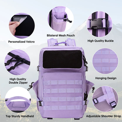 Purple Pastel Tactical Fishing Backpack for Women – 45L Water-Resistant Fishing & Outdoor Gear Bag, 1000D Oxford Fabric