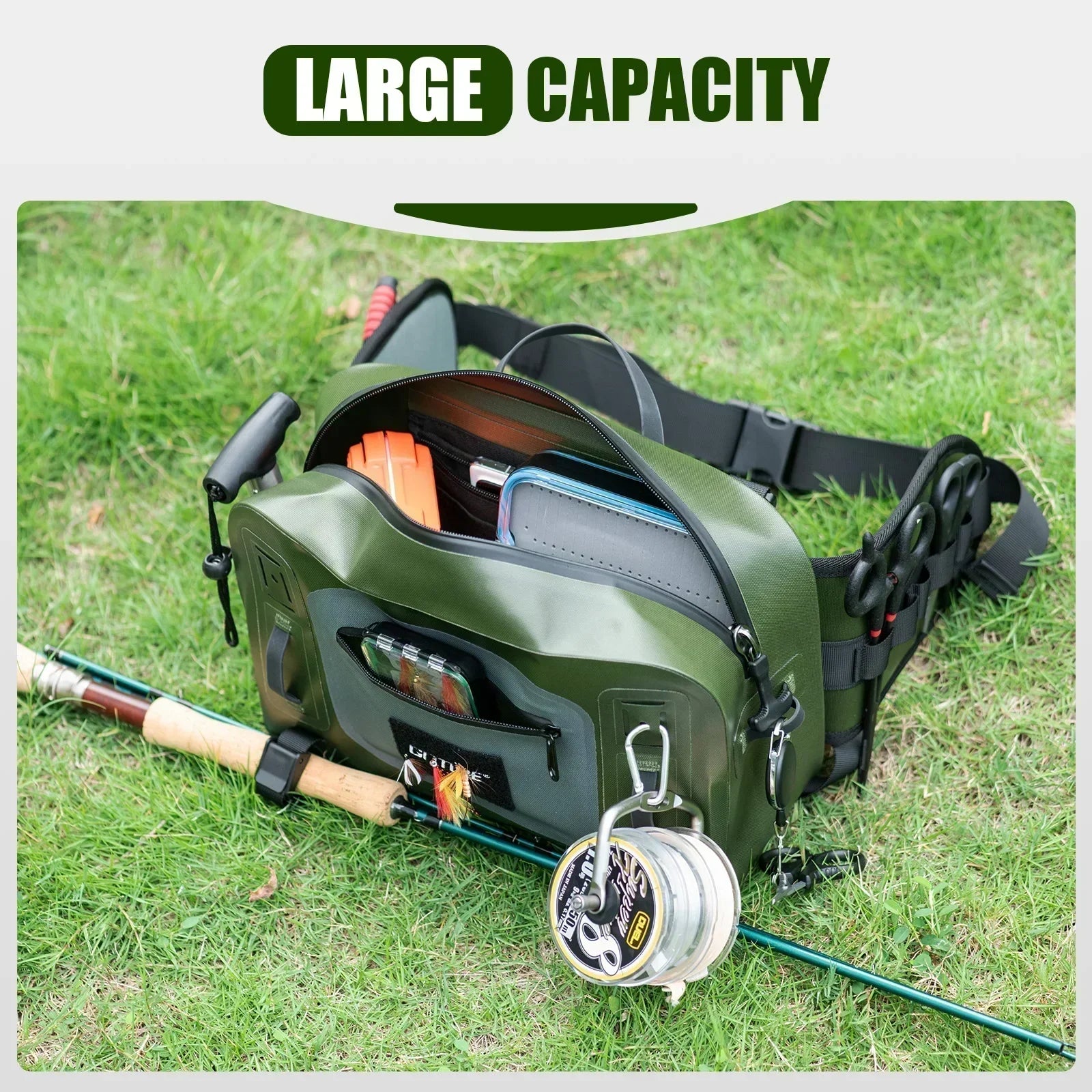 Fishing Bag Waterproof Multifunctional Portable Waist Pack Durable Fishing Backpack with Rod Holder Sling Shoulder Bag