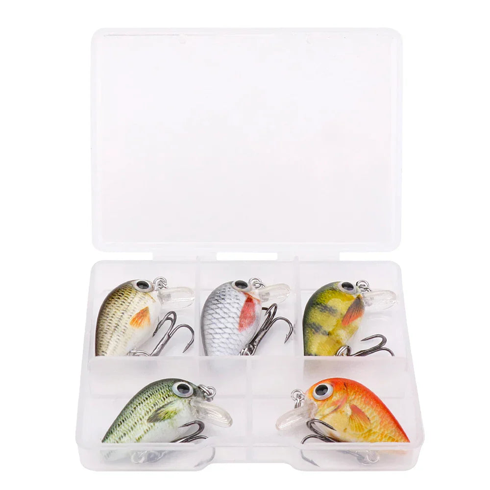 5Pcs Mini Fish Bass Fishing Lure Set 3Cm 1.5G Mini Artificial Baits Topwater Crank Wobblers for Pike Crankbaits Fishing