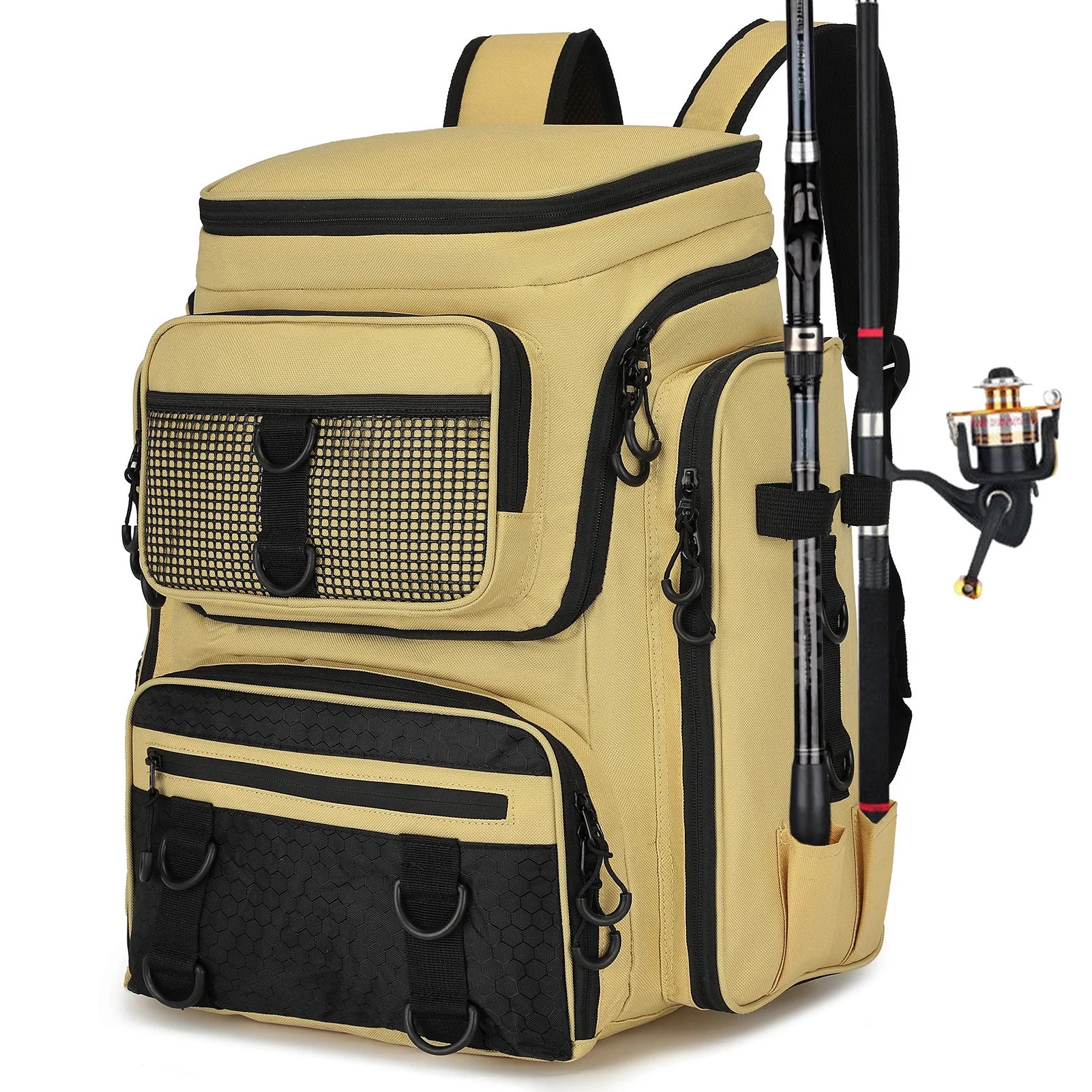 Fishing Backpack with Rod Holders Large Water-Resistant Fishing Tackle Bag Store Fishing Gear Lure Organizer Storage Bagpack