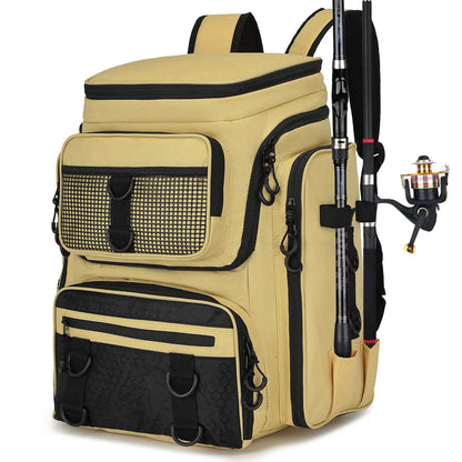 Fishing Backpack with Rod Holders Large Water-Resistant Fishing Tackle Bag Store Fishing Gear Lure Organizer Storage Bagpack