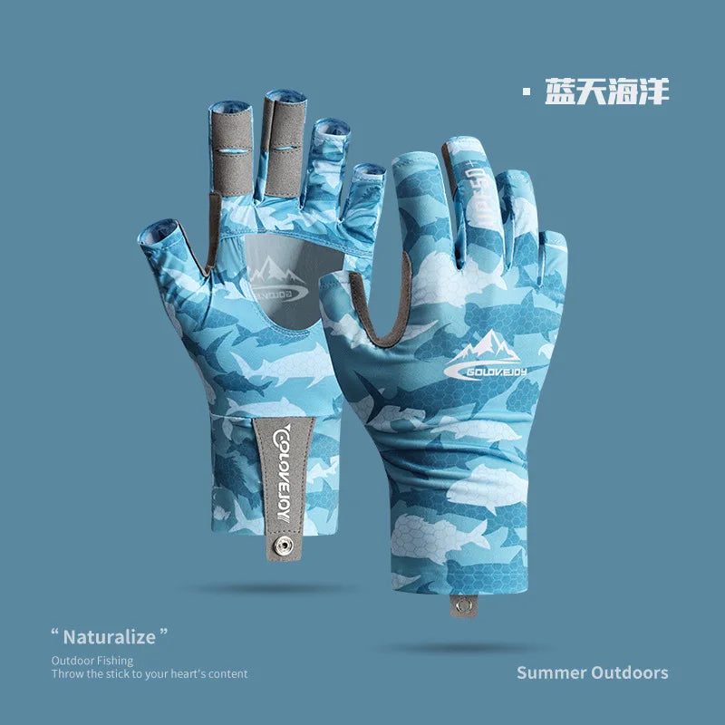 Summer Ice Silk Fishing Gloves for Men Outdoor Breathable Wear Resistant Hollow anti Slip Sun Protection Gloves XG70