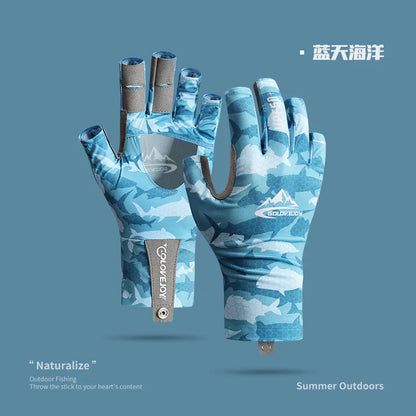 Summer Ice Silk Fishing Gloves for Men Outdoor Breathable Wear Resistant Hollow anti Slip Sun Protection Gloves XG70