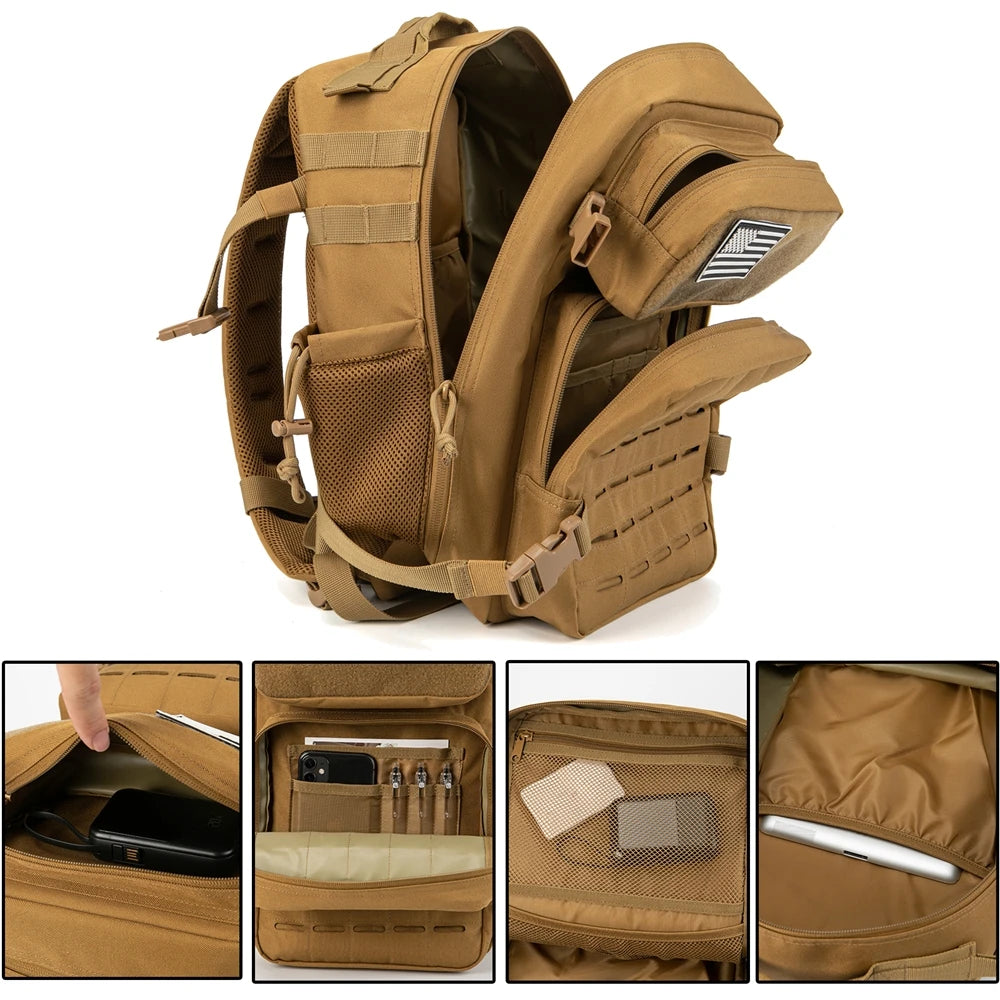 25L Stylish Tactical Fishing Backpack for Women – Water-Resistant Hiking & Survival Bag with Black-Pink Check or Leopard Print