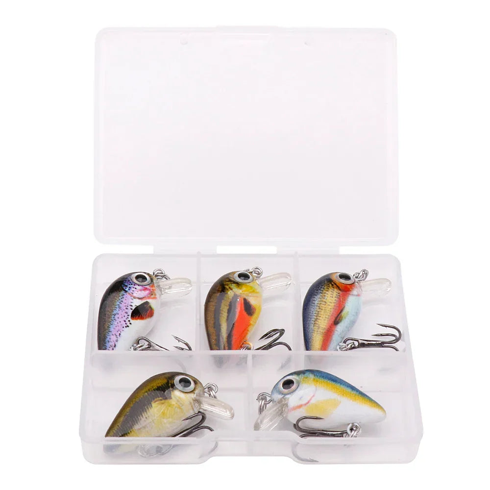 5Pcs Mini Fish Bass Fishing Lure Set 3Cm 1.5G Mini Artificial Baits Topwater Crank Wobblers for Pike Crankbaits Fishing
