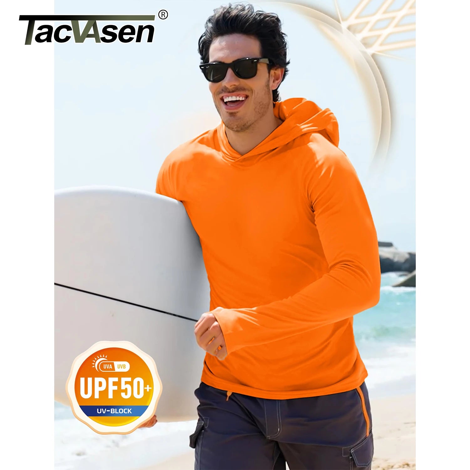 UPF 50+ Hooded T-Shirts Mens Quick Dry UV Block Sun Shirts Lightweight Hoodie Shirt Running Fishing Performance Tops