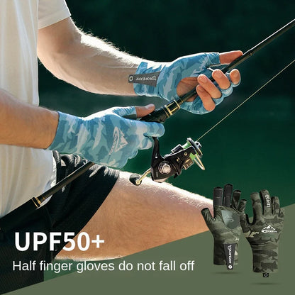 Summer Ice Silk Fishing Gloves for Men Outdoor Breathable Wear Resistant Hollow anti Slip Sun Protection Gloves XG70