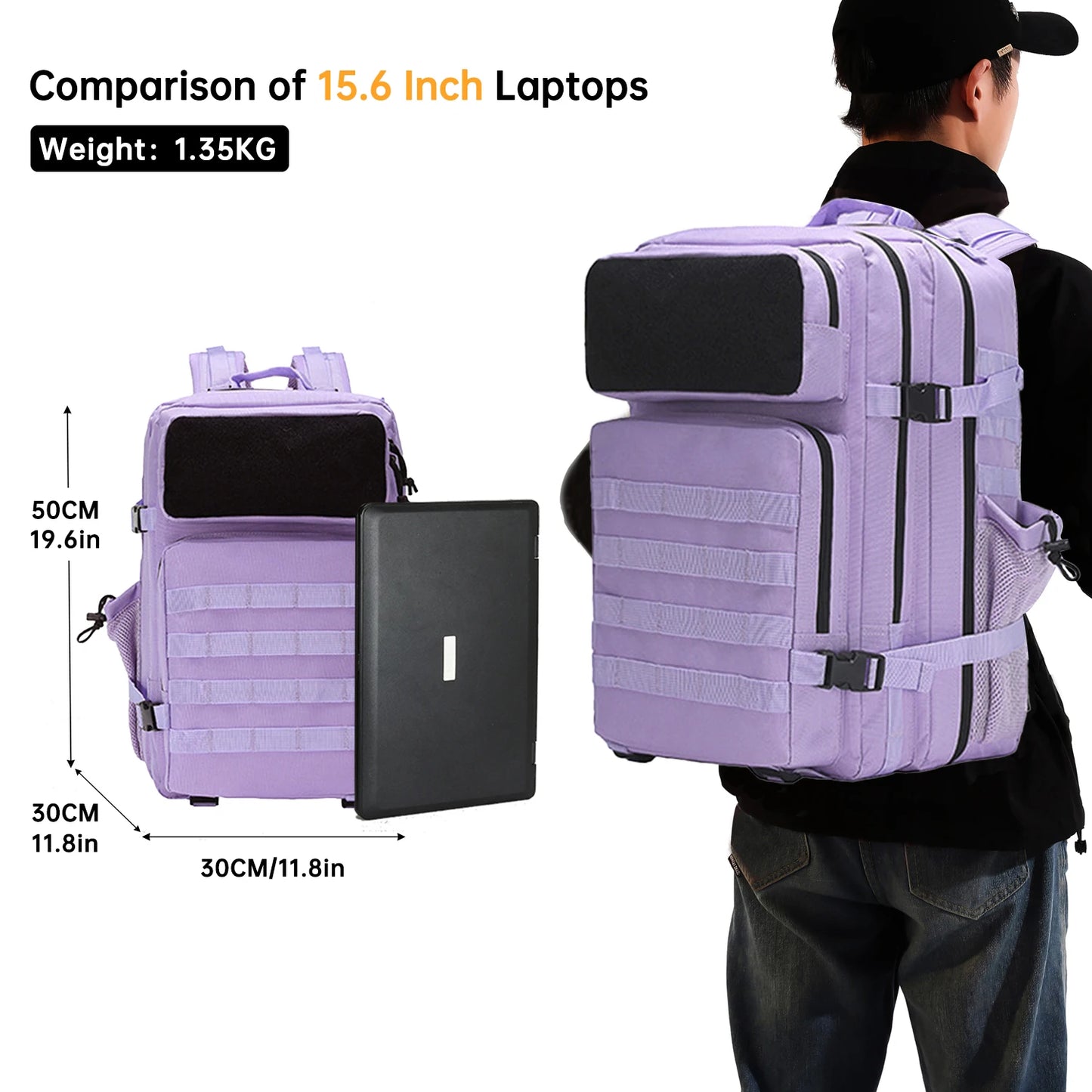 Purple Pastel Tactical Fishing Backpack for Women – 45L Water-Resistant Fishing & Outdoor Gear Bag, 1000D Oxford Fabric