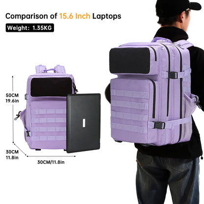 Purple Pastel Tactical Fishing Backpack for Women – 45L Water-Resistant Fishing & Outdoor Gear Bag, 1000D Oxford Fabric