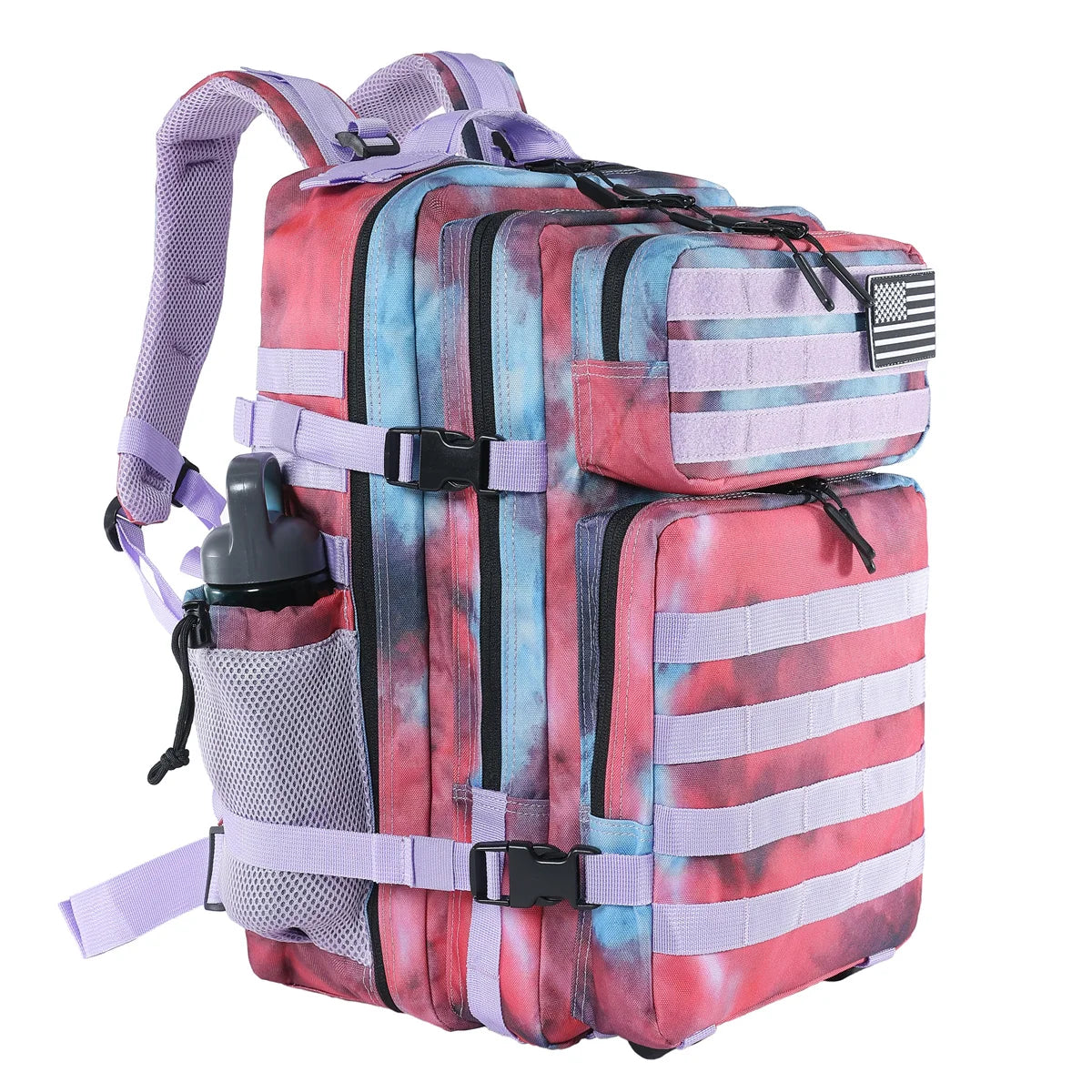 Purple Pastel Tactical Fishing Backpack for Women – 45L Water-Resistant Fishing & Outdoor Gear Bag, 1000D Oxford Fabric
